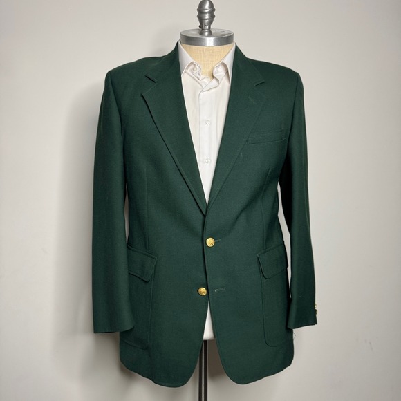 J Parker Ltd Mens Shop‎ Savannah GA Green Wool Blazer 43L Gold Buttons